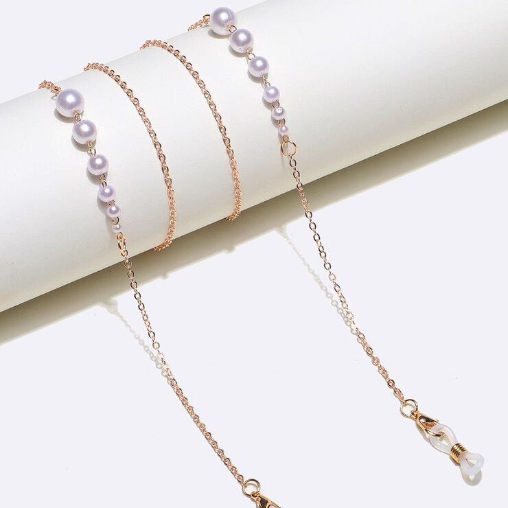 Gold-colored metal non-slip chain, with pearls, for glasses and masks GL1258-2