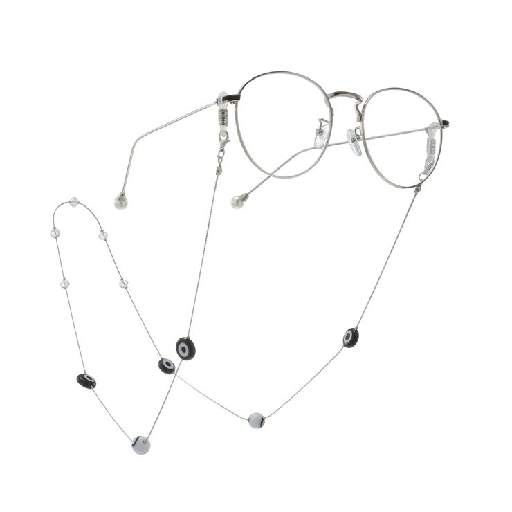 Silver-colored metal non-slip chain, with beads, for glasses and masks GA063