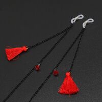 Black-colored metal non-slip chain, with red tassel and crystal, for glasses and masks GL503