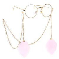 Gold-colored metal non-slip chain, with lace pompom pendant, for glasses and masks GL195