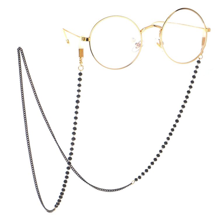 Black-colored metal non-slip chain, with black crystal, for glasses and masks GL101