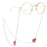 Silver-colored metal non-slip chain, with colorful elephant, for glasses and masks GL236