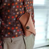 Genuine leather button glasses case BR5216