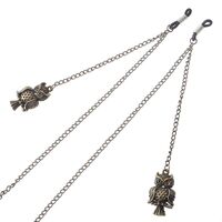 Bronze-colored metal non-slip chain, with owl pendant, for glasses and masks GL202