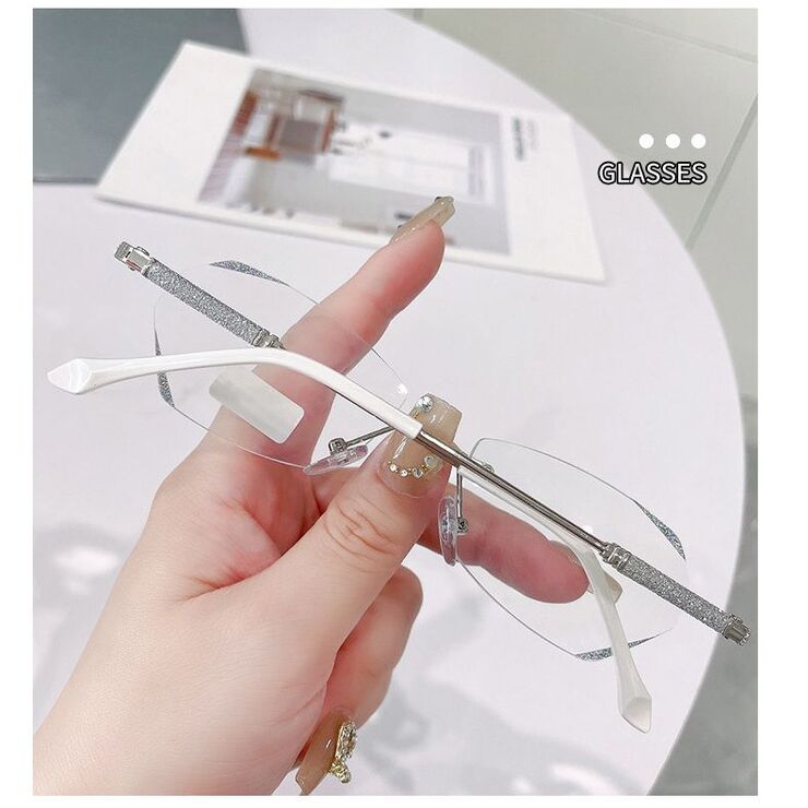 Rimless metal eyeglasses for reading and distance 老花手拿1 with Blue ray cut, diopters from -4.00 to +4.00, PD62-64