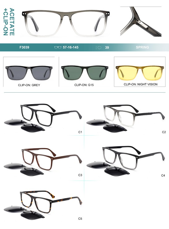 Plastic acetate frame with spring hinges + polarized clip-on Big City F3039S