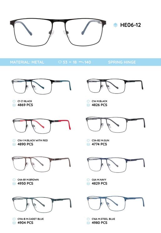 Metal frame with temples made of TR-90 material HE06-12