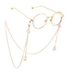 Gold-colored metal non-slip chain, with pendant pink crystal, for glasses and masks GL551