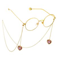 Gold-colored metal non-slip chain, with pendant crystal heart, for glasses and masks GL568