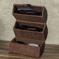 Sunglasses and eyeglasses genuine leather case for 3 slots CF4008