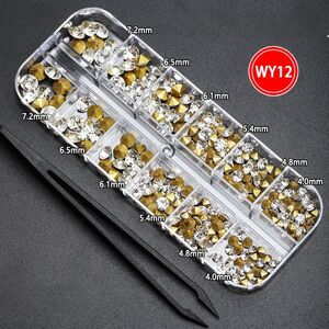 Rhinestones set with pointed bottom for glasses decorating + tweezers, transparent, 4.0-7.2 mm, TH0003 WY-12 (price per pack, min. order- 3)