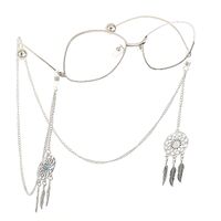 Silver-colored metal non-slip chain, with pendant leaves and multi-layer tassel, for glasses and masks GL585