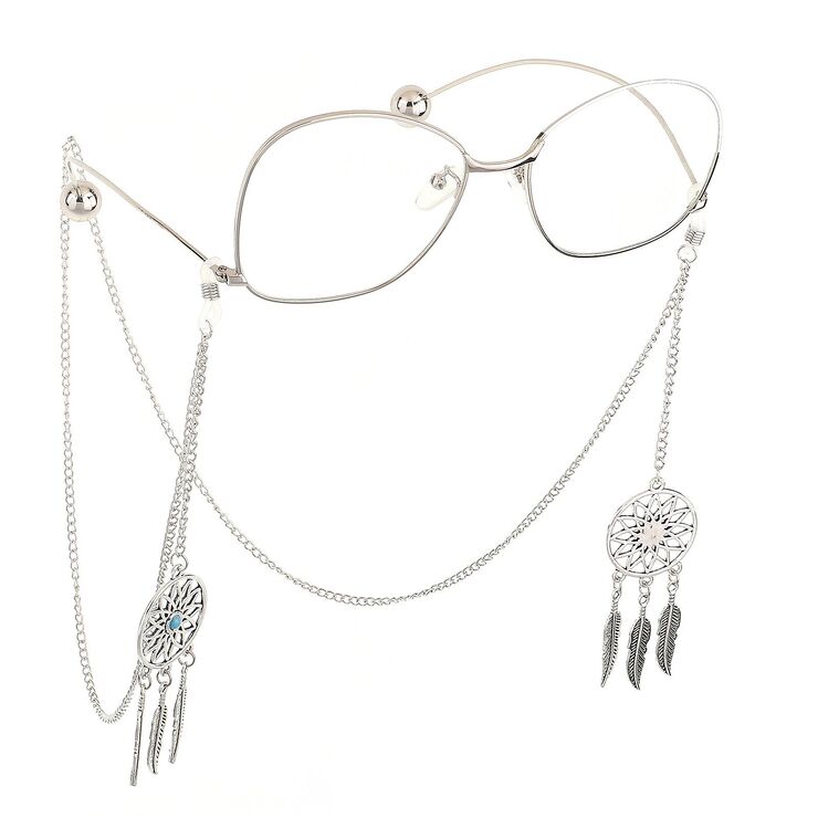 Silver-colored metal non-slip chain, with pendant leaves and multi-layer tassel, for glasses and masks GL585
