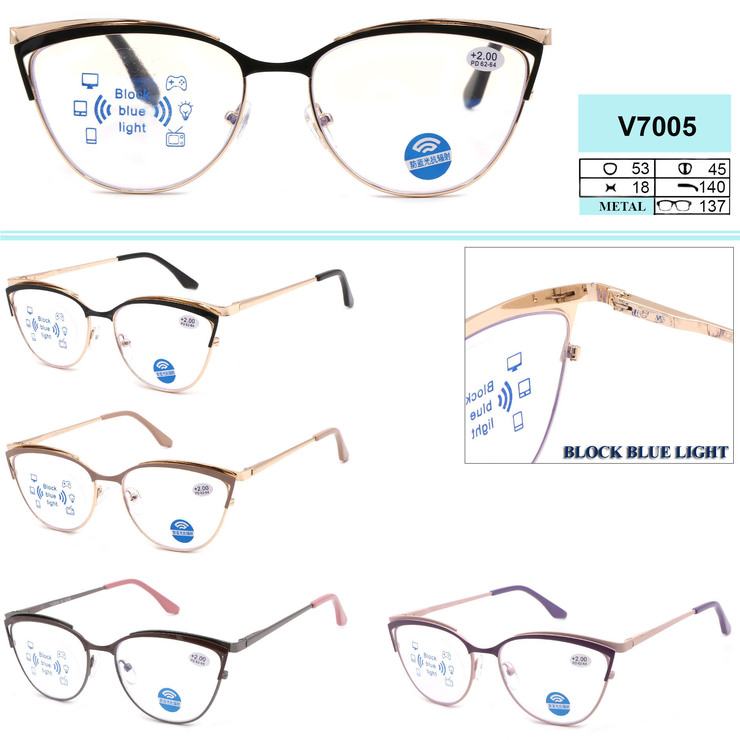 Очки женские металлические с флексами Vizzini V7005 BLUE BLOCK LIGHT диоптрии до -8,00