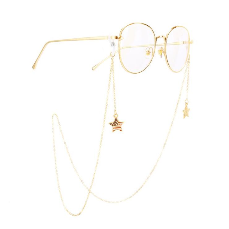 Gold-colored metal non-slip chain, with a five-star flag pendant, for glasses and masks GA027