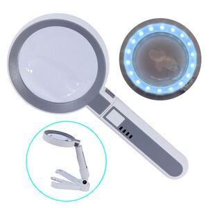 Folding magnifier with universal backlight, magnifying glass with handle DH75SC-XX, diameter 75 mm, magnification: 5Х, 11Х