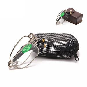 Folding metal reading glasses JY折叠铜头水晶 with case, diopters from +1.00 to +4.00, RMC=62-64