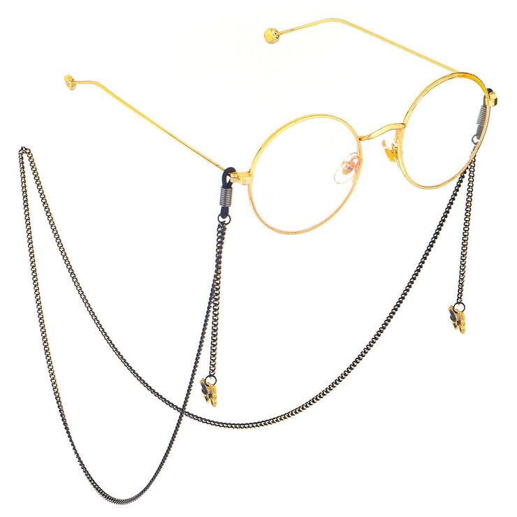 Black-colored metal non-slip chain, with pendant butterfly, for glasses and masks GL674