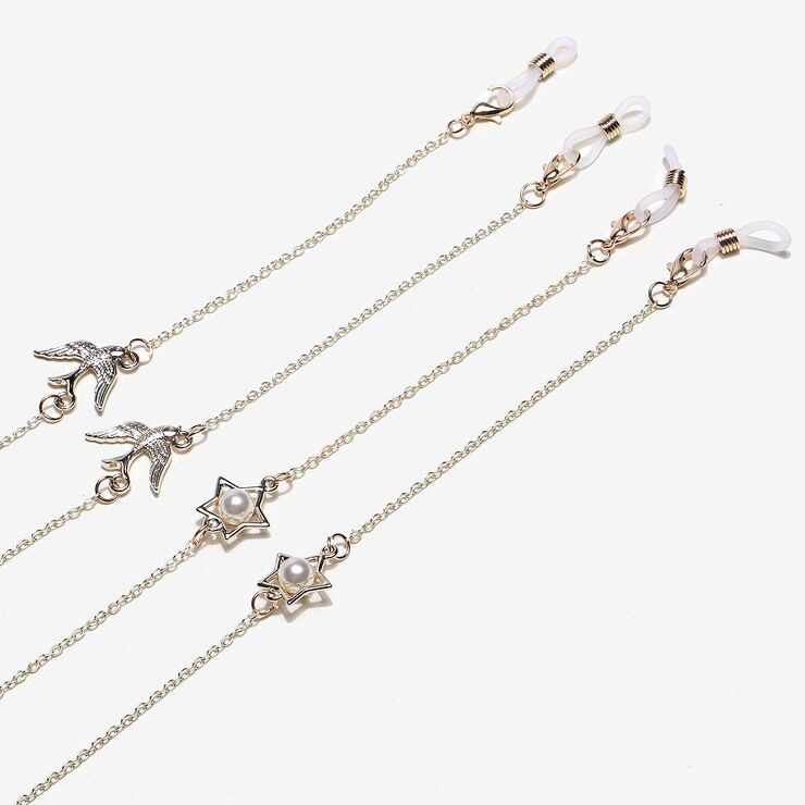 Metal non-slip chain set 2-piece, gold with swallow and star, for glasses and masks GM022