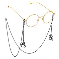 Black-colored metal non-slip chain, with pendant bear with bow, for glasses and masks GL707