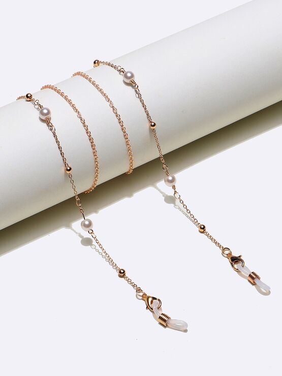 Gold-colored metal non-slip chain, with pearl and beads, for glasses and masks GL947