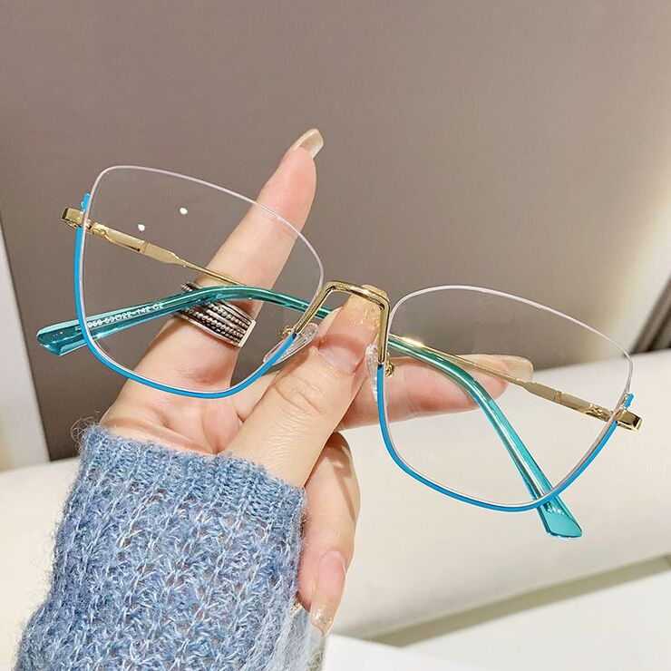 Очки металлические полуободковые женские с защитой от синего света 7141-PN