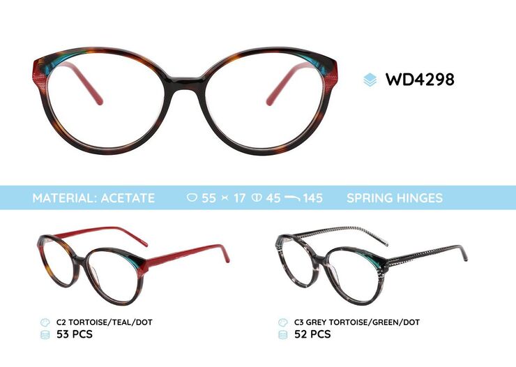 Plastic acetate eyeglasses frame for women with spring hinges WD4298