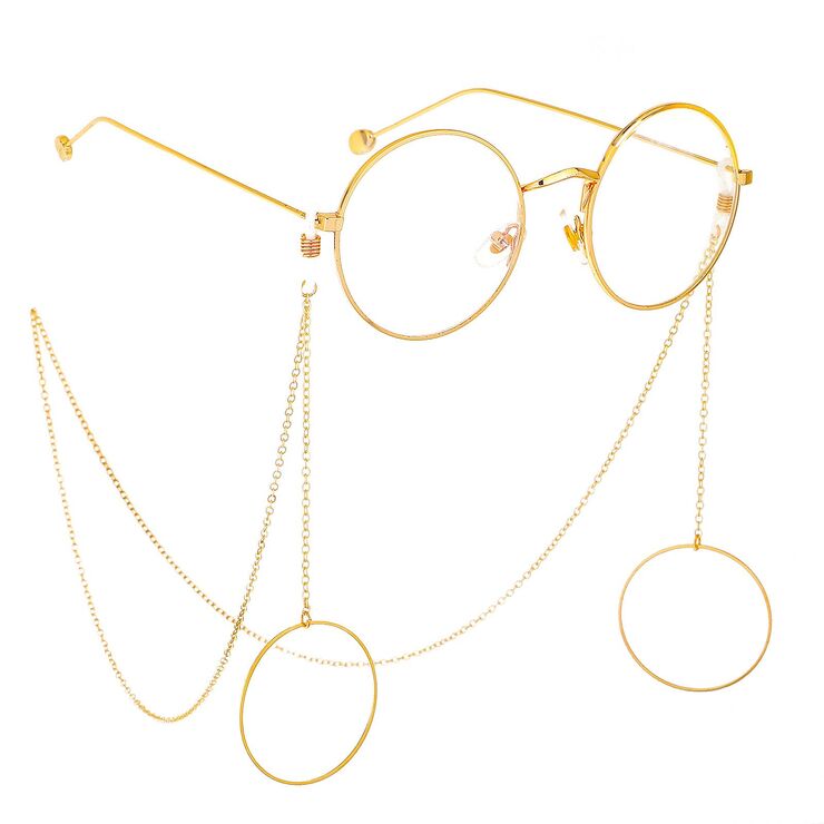 Metal non-slip chain, with pendant geometric round, for glasses and masks GL374