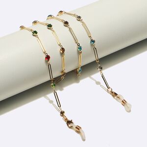 Металлическая нескользящая цепочка золотого цвета, с овалами и цветными стразами, для очков и масок GL1629