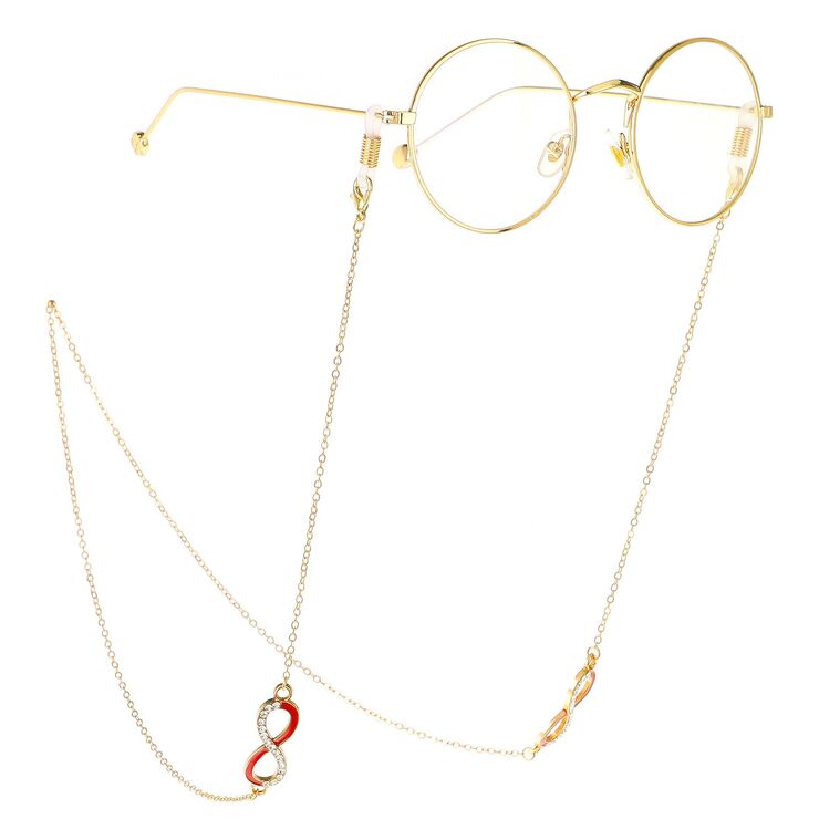 Gold-colored metal non-slip chain, with number 8 with rhinestone, for glasses and masks GL259