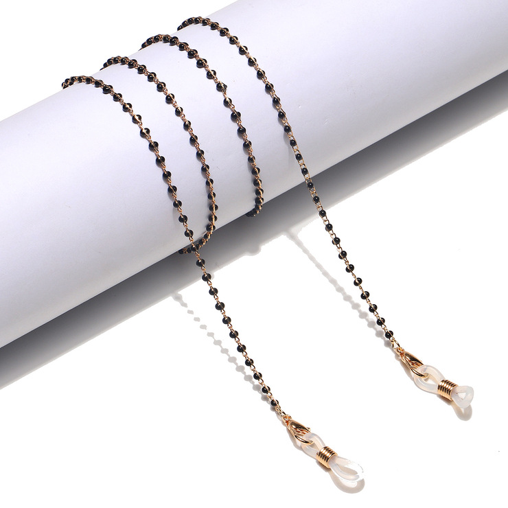 Металлическая цепочка для очков и масок с чёрными бусинами GL1168
