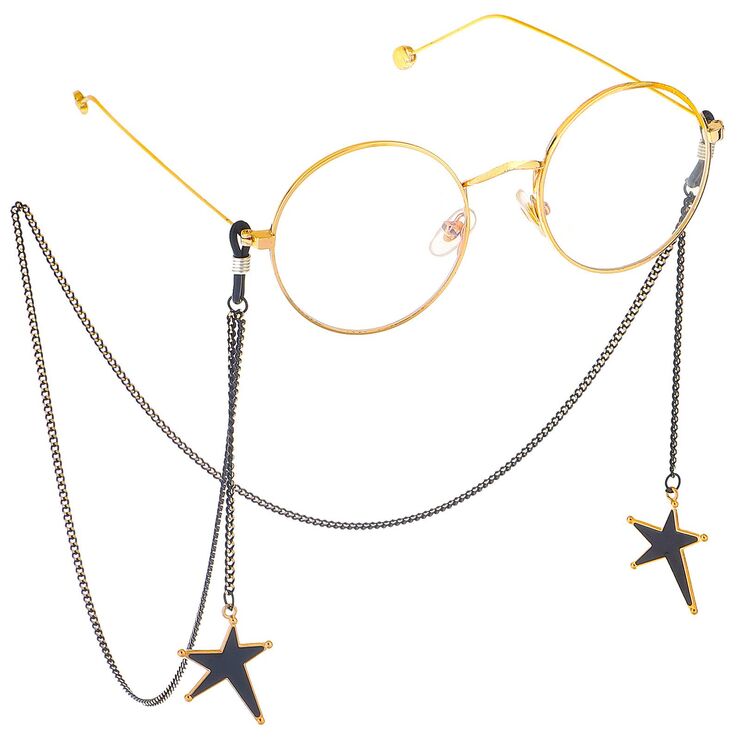 Black-colored metal non-slip chain, with pendant star, for glasses and masks GL405