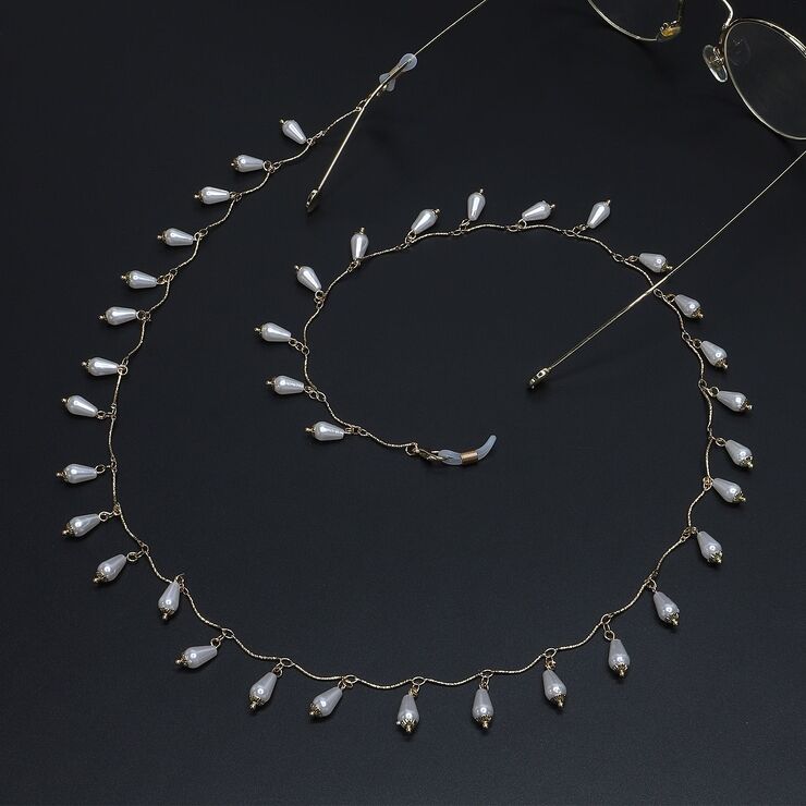 Metal non-slip chain gold, with pearl, for glasses and masks GL682