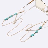 Металлическая нескользящая цепочка золотого цвета, с бирюзовыми листьями и бусинами, для очков и масок GL1742