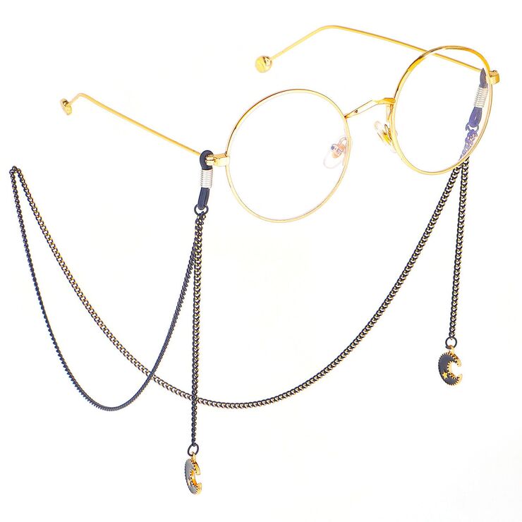 Black-colored metal non-slip chain, with moon, for glasses and masks GL291