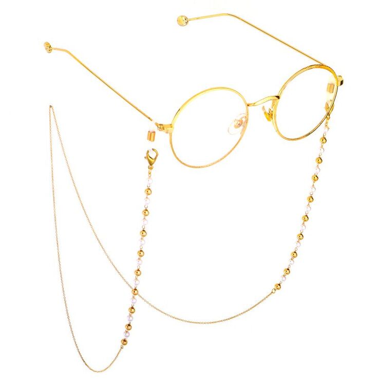Gold-colored metal non-slip chain, with pearls, for glasses and masks GL765
