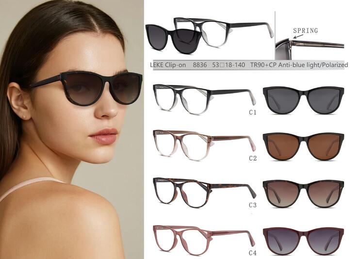 Оправа для очков пластиковая TR90+CP с защитой от синего света, с флексом + поляризационная солнцезащитная насадка (клипон) Leke LK8836