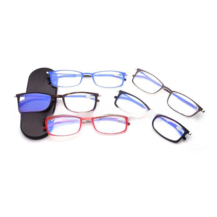 Plastic reading pince-nez glasses with case 6012-铁盒, diopters from +1.00 to +3.50, RMC=62-64