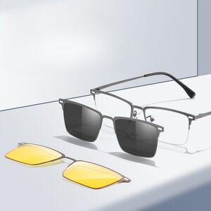 Оправа металлическая с защитой от синего света + 2 магнитные солнцезащитные насадки (клипон) 7652-GT