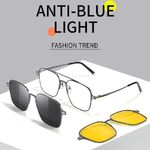 Оправа металлическая мужская с защитой от синего света + 2 магнитных солнцезащитных насадки (клипон) 7009-GT