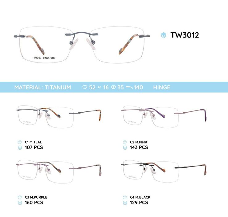 Rimless titanium metal frame TW3012