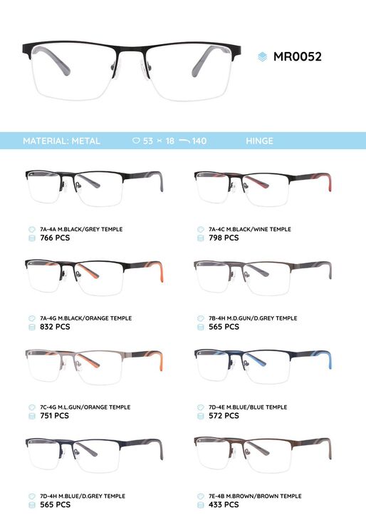 Металлическая оправа с дужками из пластика TR-90 полуободковая MR0052