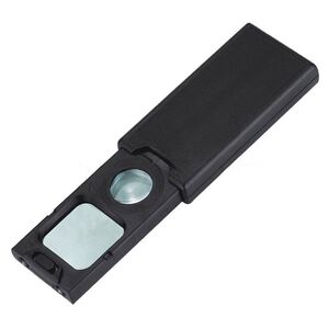 Лупа складная с универсальной подсветкой 9582-XX, размеры: 30*30 мм, ⌀21 мм. Увеличение: 5Х, 45Х 