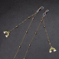 Gold-colored metal non-slip chain, with pendant rainbow and beads, for glasses and masks GL574