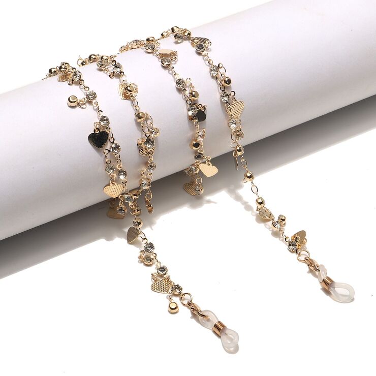 Металлическая нескользящая цепочка, с сердцем и стразами, для очков и масок GL1463