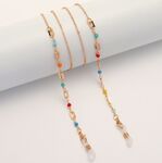 Металлическая нескользящая цепочка золотого цвета, с цветными кристаллами и металлическими прямоугольниками, для очков и масок GL1859