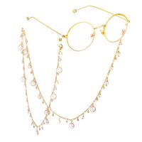 Gold-colored metal non-slip chain, with rhinestone and pearl, for glasses and masks GL692